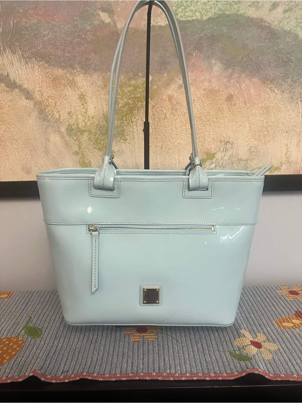 Dooney & Bourke Beacon Patent Leather Tote Light Blue
